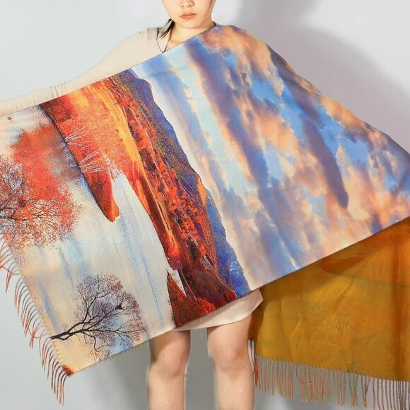 Fashion Painting Scarf for Women Long Shawl Large Warm Scarves Cashmere Feel Ret - Picture 2 of 5